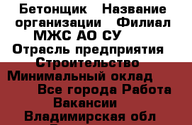 Бетонщик › Название организации ­ Филиал МЖС АО СУ-155 › Отрасль предприятия ­ Строительство › Минимальный оклад ­ 40 000 - Все города Работа » Вакансии   . Владимирская обл.,Владимир г.